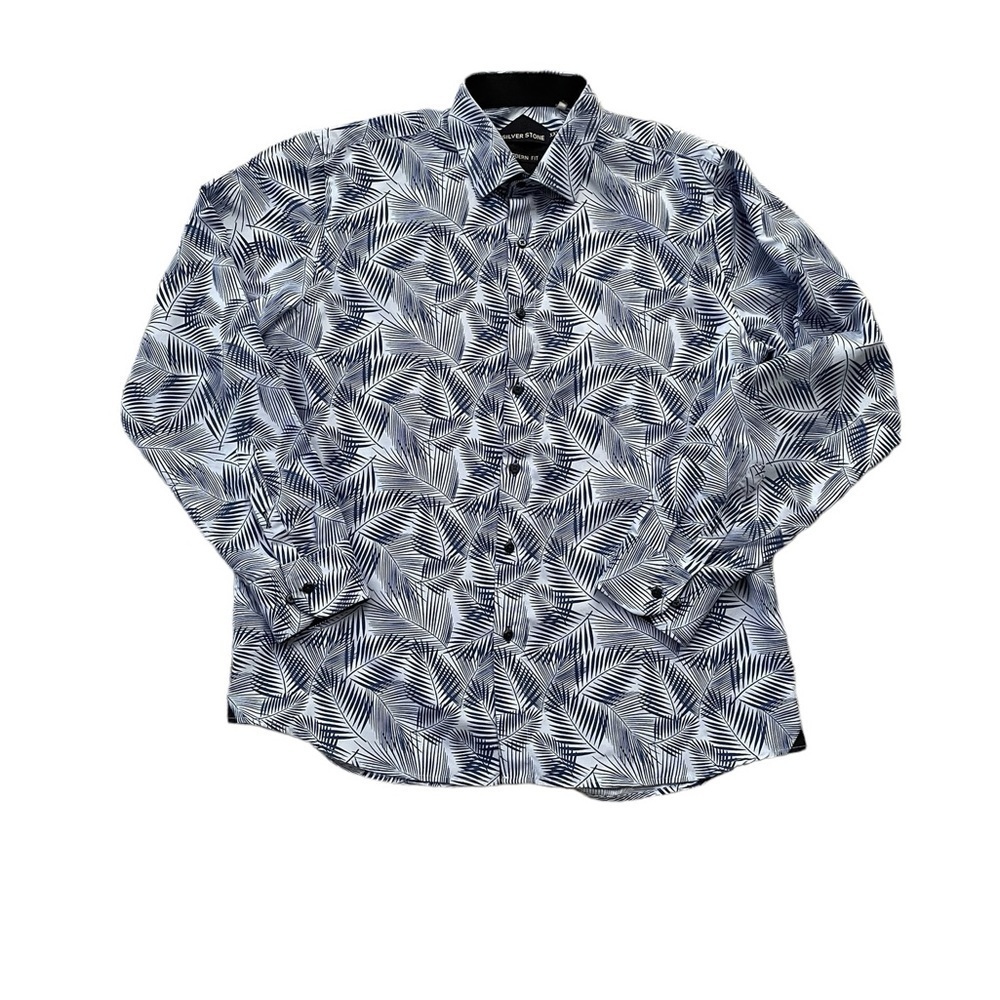 Silver Stone Button Up Shirt XXL Blue Floral Modern Fit Casual Mens